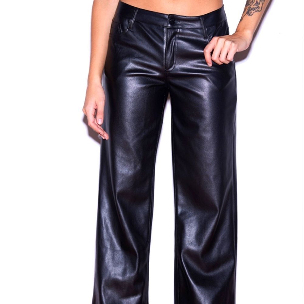 WEST OF MELROSE Faux Leather Low Rise Wide Leg Womens Pants